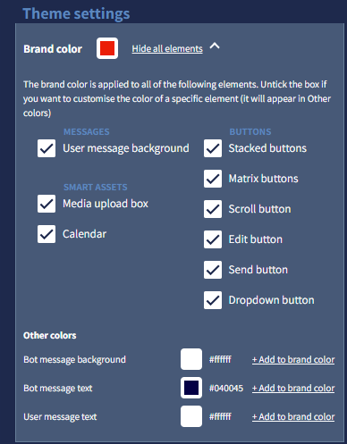 Customise any element of the conversational user interface